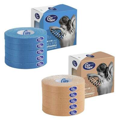 Wąska taśma do kinesiotapingu 1cm x 5m - wodoodporny kinesiology tape do drenażu limfatycznego i tapingu medycznego (Cure Tape CLASSIC 1x5)